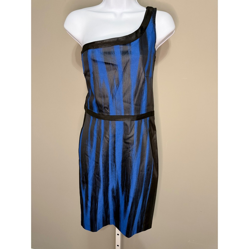 Jay Godfrey One-Shoulder Abstract Stripe Bodycon Dress 4 Blue Black Gallerycore